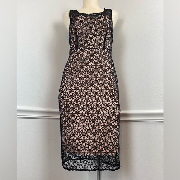 ANN TAYLOR Black Lace Overlay Sheath Dress | Size 2 - Picture 3 of 16